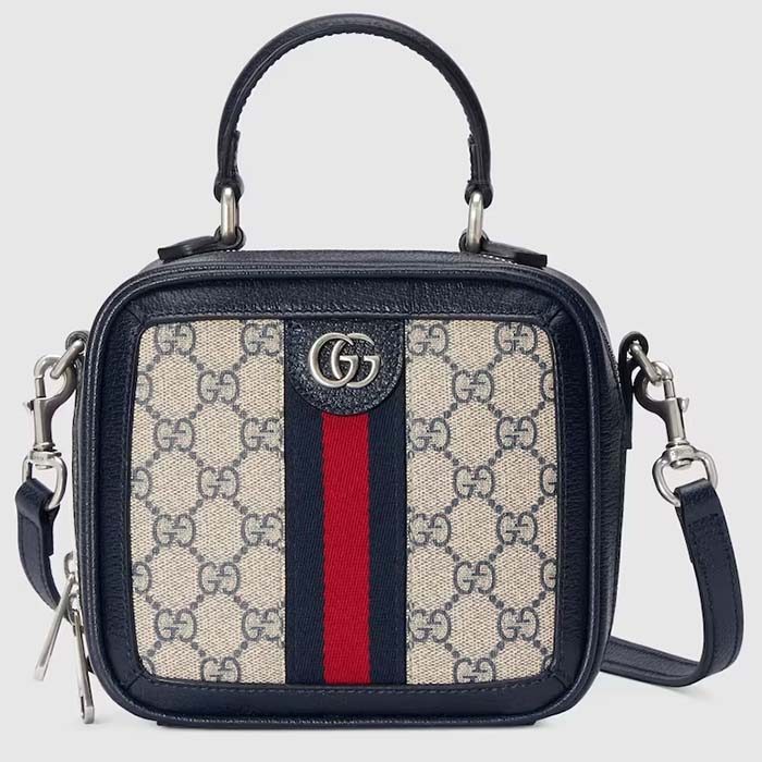 Gucci GG Unisex Ophidia GG Mini Top Handle Bag Beige Blue GG Supreme Canvas