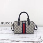 Gucci GG Unisex Ophidia GG Mini Top Handle Bag Beige Blue GG Supreme Canvas Leather - Image 2