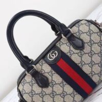 Gucci GG Unisex Ophidia GG Mini Top Handle Bag Beige Blue GG Supreme Canvas Leather (8)