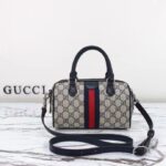 Gucci GG Unisex Ophidia GG Mini Top Handle Bag Beige Blue GG Supreme Canvas Leather - Image 3
