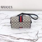 Gucci GG Unisex Ophidia GG Mini Top Handle Bag Beige Blue GG Supreme Canvas Leather - Image 6