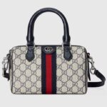 Gucci GG Unisex Ophidia GG Mini Top Handle Bag Beige Blue GG Supreme Canvas Leather