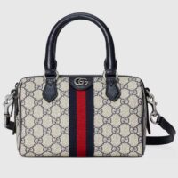 Gucci GG Unisex Ophidia GG Mini Top Handle Bag Beige Blue GG Supreme Canvas Leather (8)