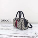 Gucci GG Unisex Ophidia GG Mini Top Handle Bag Beige Blue GG Supreme Canvas Leather - Image 5