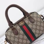 Gucci GG Unisex Ophidia GG Mini Top Handle Bag Beige Ebony GG Supreme Canvas Brown Leather – Bild 5