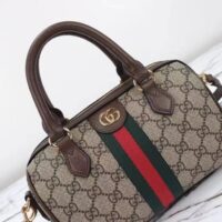 Gucci GG Unisex Ophidia GG Mini Top Handle Bag Beige Ebony GG Supreme Canvas Brown Leather (3)