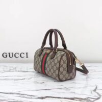 Gucci GG Unisex Ophidia GG Mini Top Handle Bag Beige Ebony GG Supreme Canvas Brown Leather (3)