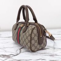 Gucci GG Unisex Ophidia GG Mini Top Handle Bag Beige Ebony GG Supreme Canvas Brown Leather (3)