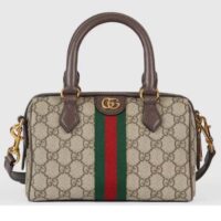 Gucci GG Unisex Ophidia GG Mini Top Handle Bag Beige Ebony GG Supreme Canvas Brown Leather
