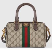 Gucci GG Unisex Ophidia GG Mini Top Handle Bag Beige Ebony GG Supreme Canvas Brown Leather (3)