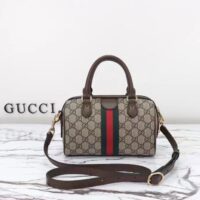 Gucci GG Unisex Ophidia GG Mini Top Handle Bag Beige Ebony GG Supreme Canvas Brown Leather (3)