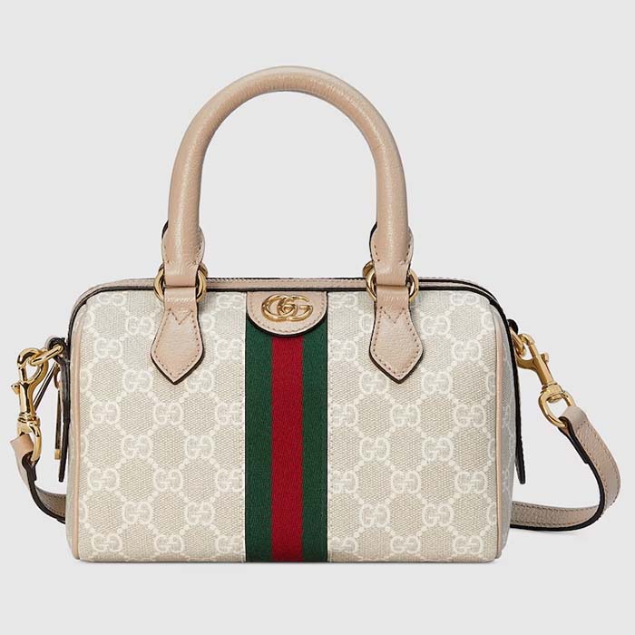 Gucci GG Unisex Ophidia GG Mini Top Handle Bag Beige White GG Supreme Canvas