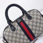 Gucci GG Unisex Ophidia GG Small Top Handle Bag Beige Blue GG Supreme Canvas Leather - immagine 7
