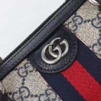 Gucci GG Unisex Ophidia GG Small Top Handle Bag Beige Blue GG Supreme Canvas Leather (8)