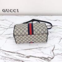 Gucci GG Unisex Ophidia GG Small Top Handle Bag Beige Blue GG Supreme Canvas Leather (8)