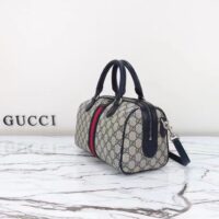 Gucci GG Unisex Ophidia GG Small Top Handle Bag Beige Blue GG Supreme Canvas Leather (8)