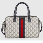 Gucci GG Unisex Ophidia GG Borsa a mano piccola Beige Blu GG Supreme Canvas Pelle