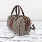 Gucci GG Unisex Ophidia GG Small Top Handle Bag Beige Ebony GG Supreme Canvas Brown Leather - Imagen 4