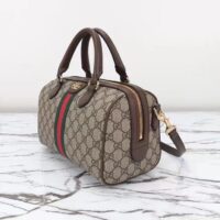 Gucci GG Unisex Ophidia GG Small Top Handle Bag Beige Ebony GG Supreme Canvas Brown Leather (11)