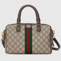 Gucci GG Unisex Ophidia GG Small Top Handle Bag Beige Ebony GG Supreme Canvas Brown Leather (11)