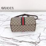 Gucci GG Unisex Ophidia GG Small Top Handle Bag Beige Ebony GG Supreme Canvas Brown Leather - Imagen 5