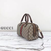 Gucci GG Unisex Ophidia GG Small Top Handle Bag Beige Ebony GG Supreme Canvas Brown Leather (11)