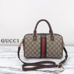 Gucci GG Unisex Ophidia GG Small Top Handle Bag Beige Ebony GG Supreme Canvas Brown Leather - Imagen 3