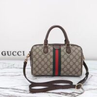 Gucci GG Unisex Ophidia GG Small Top Handle Bag Beige Ebony GG Supreme Canvas Brown Leather (11)