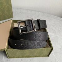 Gucci GG Unisex Rubber-Effect Leather Belt Black Square Buckle 3.3 CM Width (6)