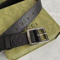 Gucci GG Unisex Rubber-Effect Leather Belt Black Square Buckle 3.3 CM Width (6)