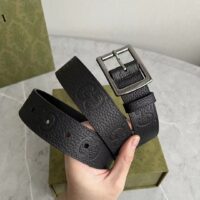 Gucci GG Unisex Rubber-Effect Leather Belt Black Square Buckle 3.3 CM Width (6)