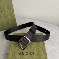 Gucci GG Unisex Rubber-Effect Leather Belt Black Square Buckle 3.3 CM Width (6)