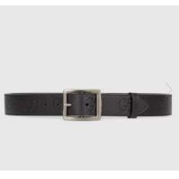 Gucci GG Unisex Rubber-Effect Leather Belt Black Square Buckle 3.3 CM Width (6)