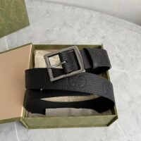 Gucci GG Unisex Rubber-Effect Leather Belt Black Square Buckle 3.3 CM Width (6)