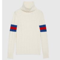 Gucci GG Women Cable Knit Wool Cashmere Sweater Ivory Blue Red Web Turtleneck Long Sleeves (13)