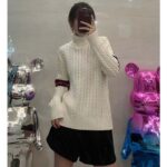 Gucci GG Women Cable Knit Wool Cashmere Sweater Ivory Blue Red Web Turtleneck Long Sleeves - Image 14
