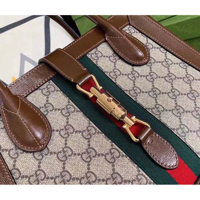 Gucci GG Women Jackie 1961 Medium Tote Bag Beige Ebony GG Supreme Canvas