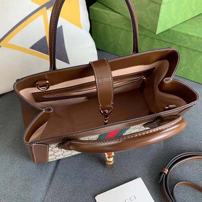 Gucci GG Women Jackie 1961 Medium Tote Bag Beige Ebony GG Supreme Canvas
