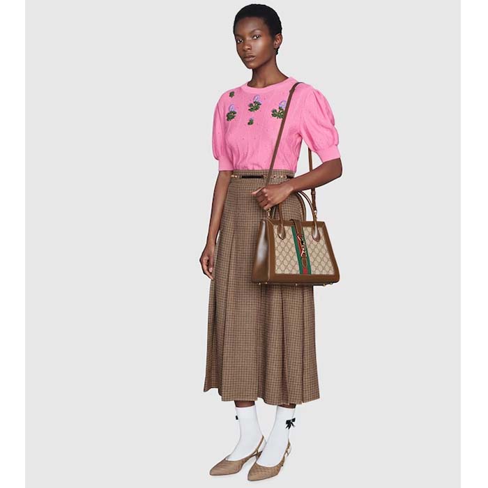 Gucci GG Women Jackie 1961 Medium Tote Bag Beige Ebony GG Supreme Canvas