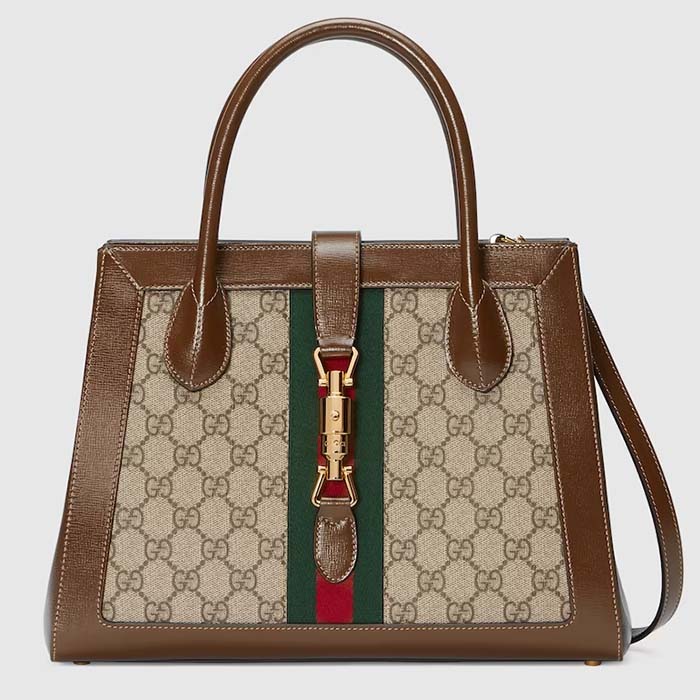 Gucci GG Women Jackie 1961 Medium Tote Bag Beige Ebony GG Supreme Canvas