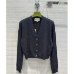 Gucci GG Women Rib Stitch Viscose Lamé Cardigan Interlocking G Buttons V-Neck Long Sleeves - Image 2