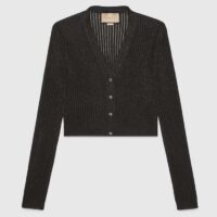 Gucci GG Women Rib Stitch Viscose Lamé Cardigan Interlocking G Buttons V-Neck Long Sleeves (5)