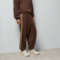 Gucci Men Cotton Jersey Sweatpants Brown Light GG Canvas Elastic Cuffs Relaxed Fit (11)