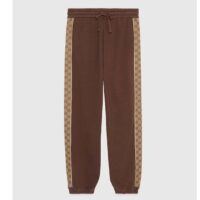 Gucci Men Cotton Jersey Sweatpants Brown Light GG Canvas Elastic Cuffs Relaxed Fit (11)