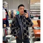 Gucci Men GG Fuzzy Fabric Jacquard Jacket Fixed Hood Drawstring Long Sleeves Front Patch Pocket - Image 11