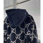 Gucci Women GG Fuzzy Fabric Jacquard Jacket Fixed Hood Drawstring Long Sleeves Front Patch Pocket - immagine 4