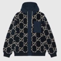 Gucci Men GG Fuzzy Fabric Jacquard Jacket Fixed Hood Drawstring Long Sleeves Front Patch Pocket (7)