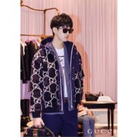 Gucci Men GG Fuzzy Fabric Jacquard Jacket Fixed Hood Drawstring Long Sleeves Front Patch Pocket (7)