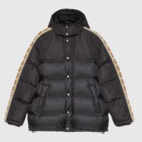 Gucci Men GG Jacquard Nylon Quilted Coat Down Goose Feather Black Knit Rib Nylon Lining (1)