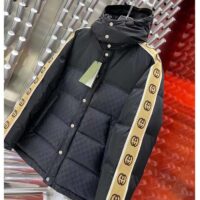 Gucci Men GG Jacquard Nylon Quilted Coat Down Goose Feather Black Knit Rib Nylon Lining (1)